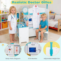 Wooden Toy Medical Center Playset with Faucet and ECG Monitor for Aged 3-6-Blue
