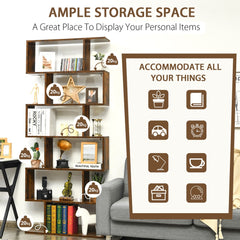 The wooden bookcase with icons showing weight capacity and storage suggestions