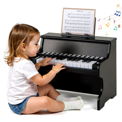 Wooden Kids Piano Keyboard 25 Keys Digital Piano with Music Stand Music Learning Gift for 3+ Kids-Black