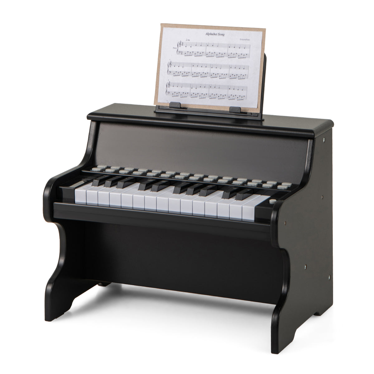 Wooden Kids Piano Keyboard 25 Keys Digital Piano with Music Stand Music Learning Gift for 3+ Kids-Black