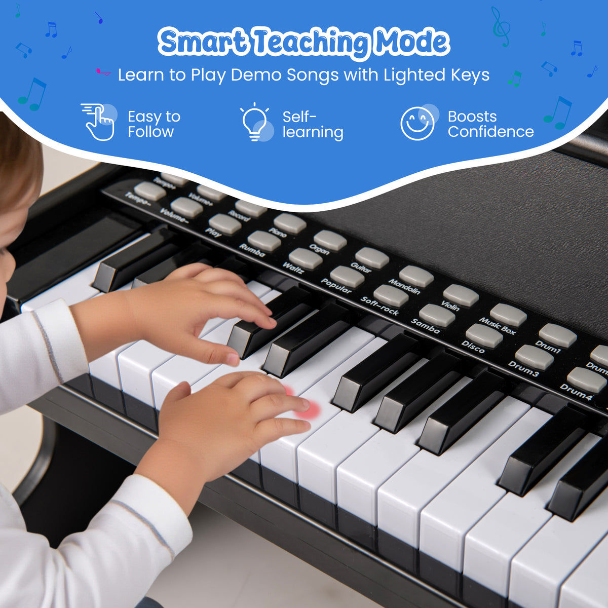 Wooden Kids Piano Keyboard 25 Keys Digital Piano with Music Stand Music Learning Gift for 3+ Kids-Black