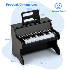 Wooden Kids Piano Keyboard 25 Keys Digital Piano with Music Stand Music Learning Gift for 3+ Kids-Black