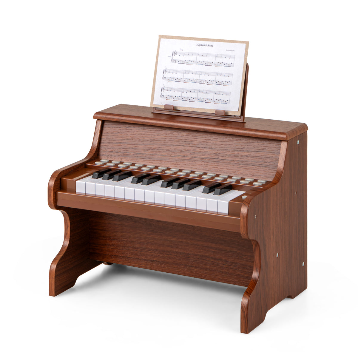 Wooden Kids Piano Keyboard 25 Keys Digital Piano with Music Stand Music Learning Gift for 3+ Kids-Brown