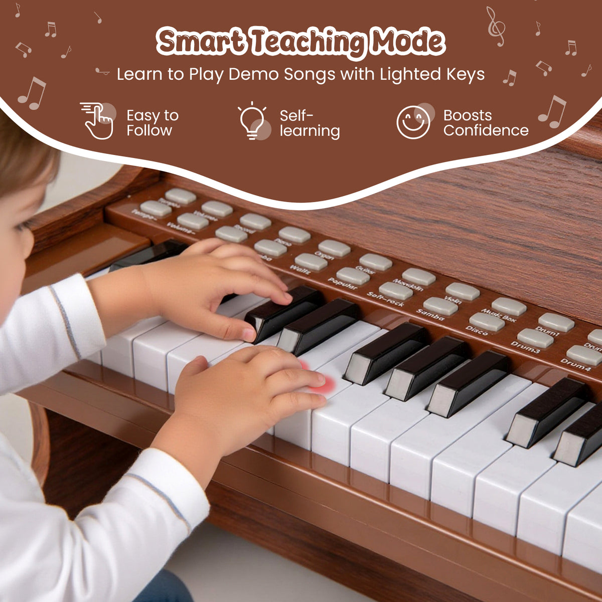 Wooden Kids Piano Keyboard 25 Keys Digital Piano with Music Stand Music Learning Gift for 3+ Kids-Brown