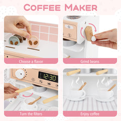 Wooden Kitchen Playset with Clock and Microwave-White