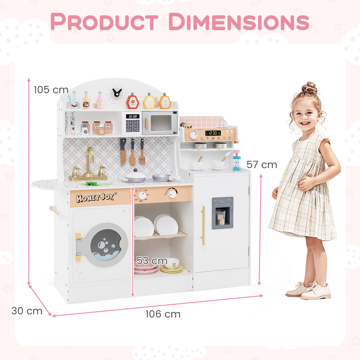 Wooden Kitchen Playset with Clock and Microwave-White