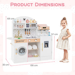 Wooden Kitchen Playset with Clock and Microwave-White