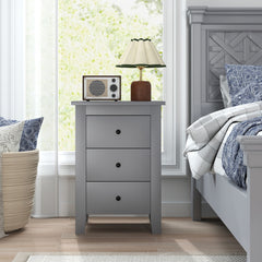 Wooden Nightstand with 3 Drawers and Stable Structure-Grey