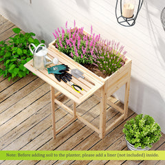 63 x 34 x 74 cm Wooden Raised Garden Bed with Legs and Foldable Side Table
