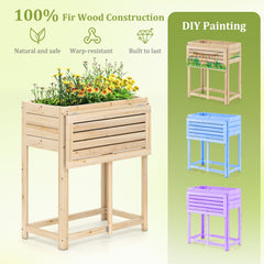 63 x 34 x 74 cm Wooden Raised Garden Bed with Legs and Foldable Side Table