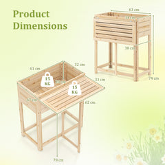 63 x 34 x 74 cm Wooden Raised Garden Bed with Legs and Foldable Side Table