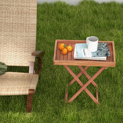 Wooden Side Table with Slatted Tabletop and Sturdy X-shaped Frame-C