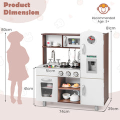 Wooden Toddler Kitchen Playset with Realistic Lights and Sounds-Brown