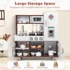 Wooden Toddler Kitchen Playset with Realistic Lights and Sounds-Brown