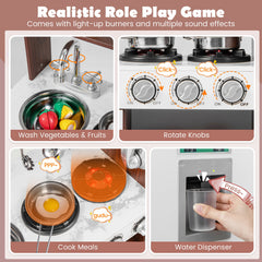 Wooden Toddler Kitchen Playset with Realistic Lights and Sounds-Brown