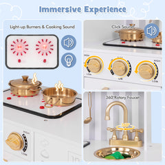 Pretend Play Kitchen for Kids with Utensils Aged 3+-White