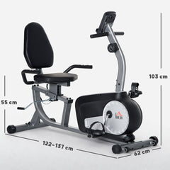 HOMCOM Exercise Bike with LCD Display, Stationary Bike with Quiet 8-Level Magnetic Resistance, Adjustable Seat and Backrest, Indoor Cycling Exercise Equipment for Home Gym Fitness Workout Training