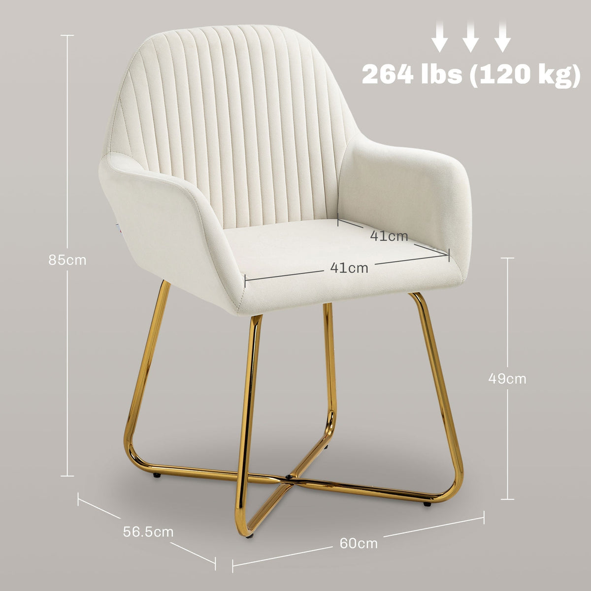 HOMCOM Modern Arm Chair Set of 2 Upholstered Accent Chair with Metal Base for Living Room Cream White