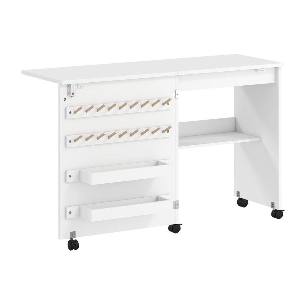 HOMCOM Folding Sewing Table with storage compartments and lockable casters