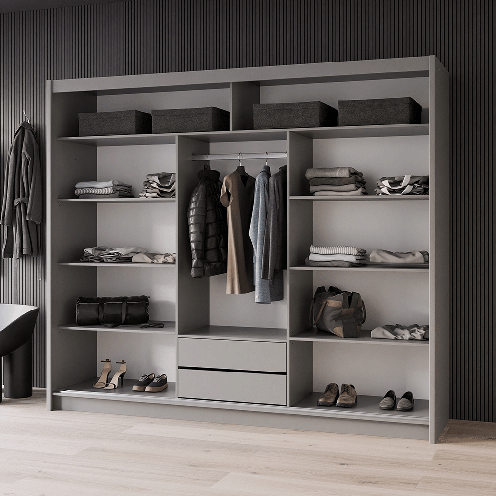 Graphite Mirrored Sliding Door Wardrobe 250cm – LEIGHTON