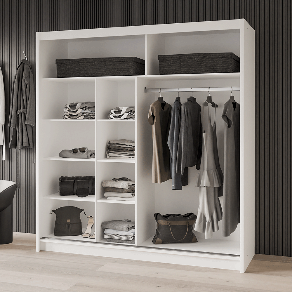 Black / Oak Viking Mirrored Sliding Door Wardrobe 203cm – CHESTER 2