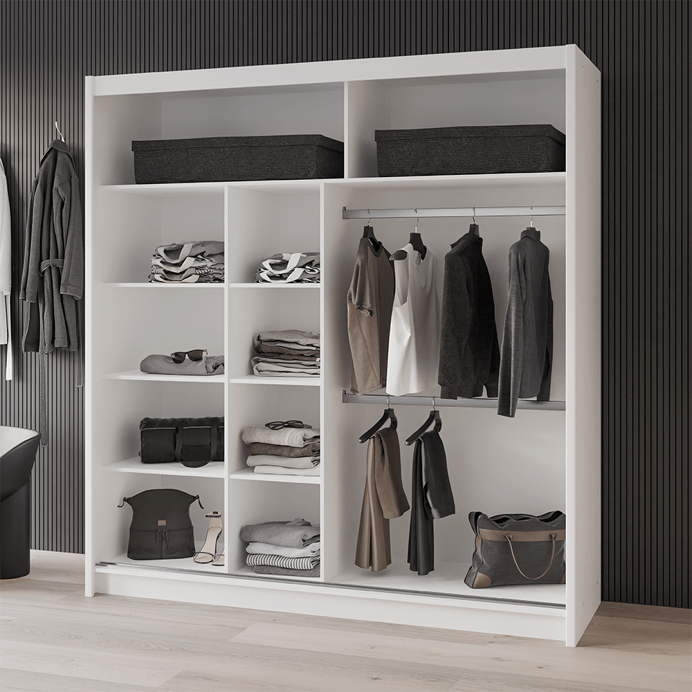 Black / Oak Viking Mirrored Sliding Door Wardrobe 203cm – CHESTER 2