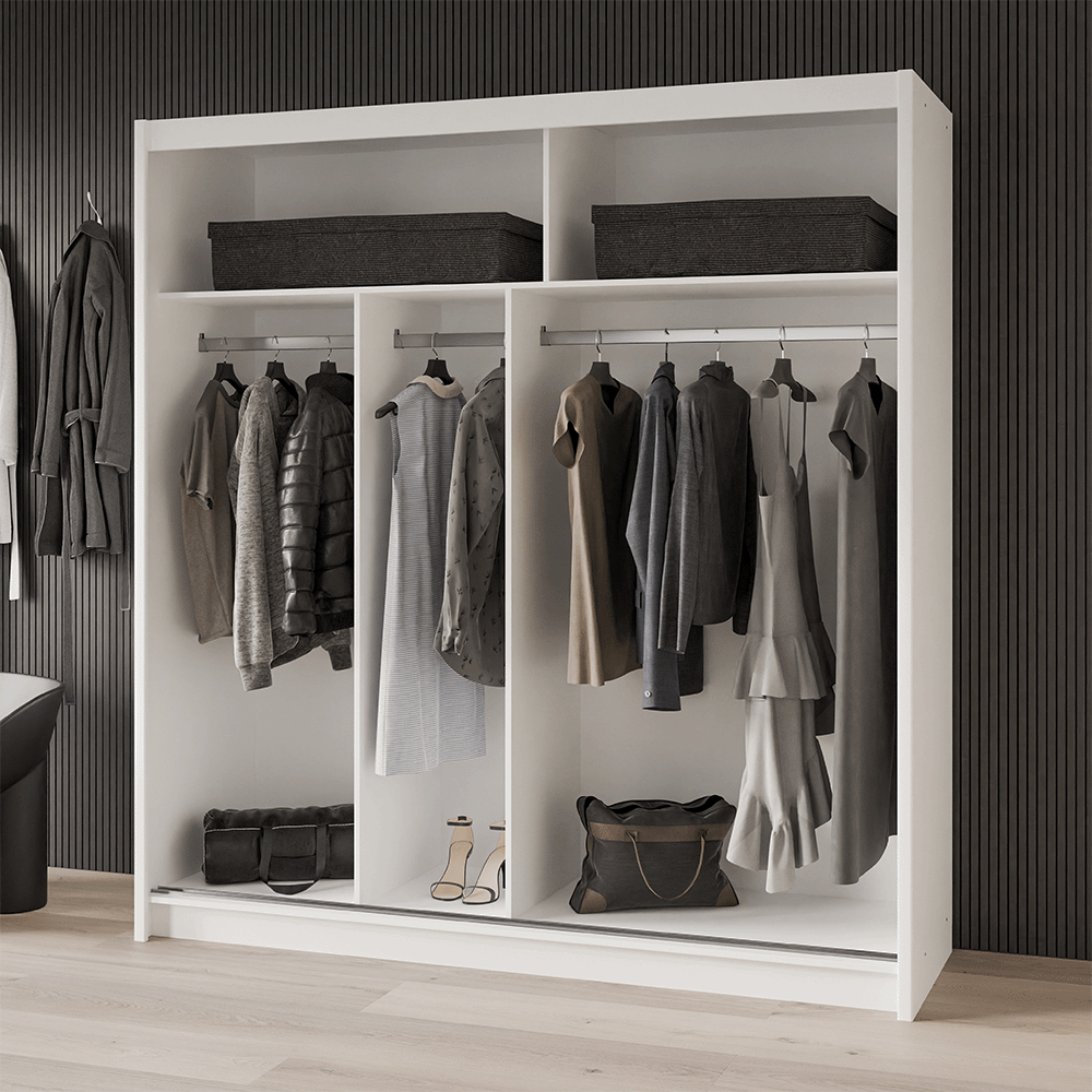 White Mirrored Sliding Door Wardrobe 203cm – NORWICH