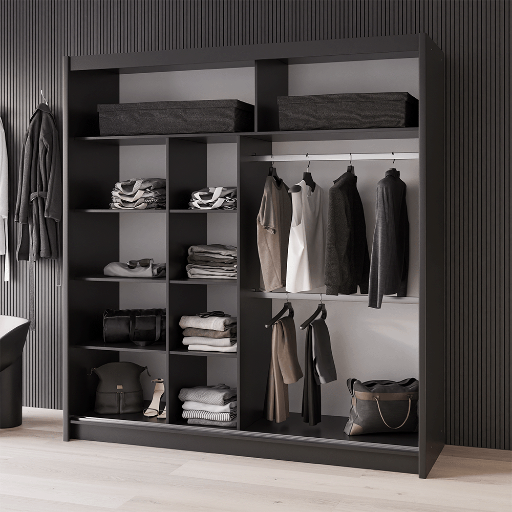 Black Mirrored Sliding Door Wardrobe 203cm – MAYFAIR
