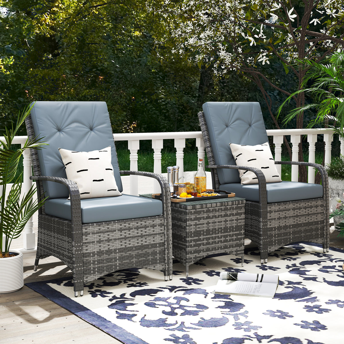Outsunny 2-Seater Rattan Table & Chair, Bistro Garden Furniture Set Wicker Table for Small Patio, Waterproof Cover Included