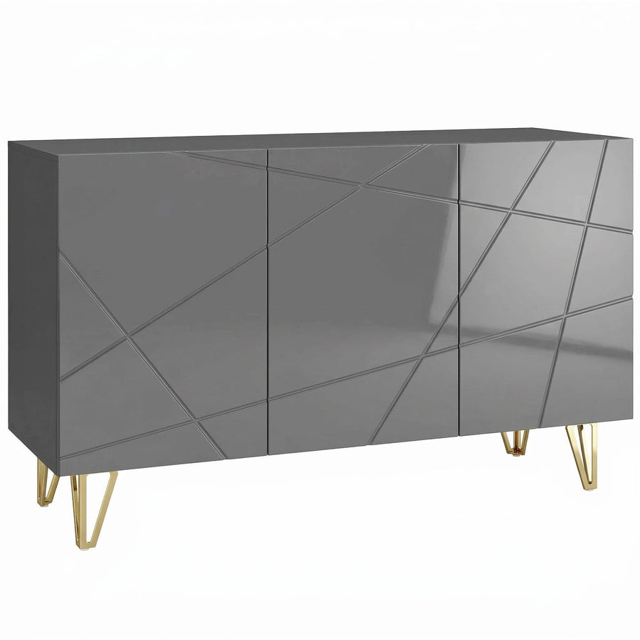HOMCOM Modern Luxe High Gloss Sideboard, with Hairpin Legs, Grey