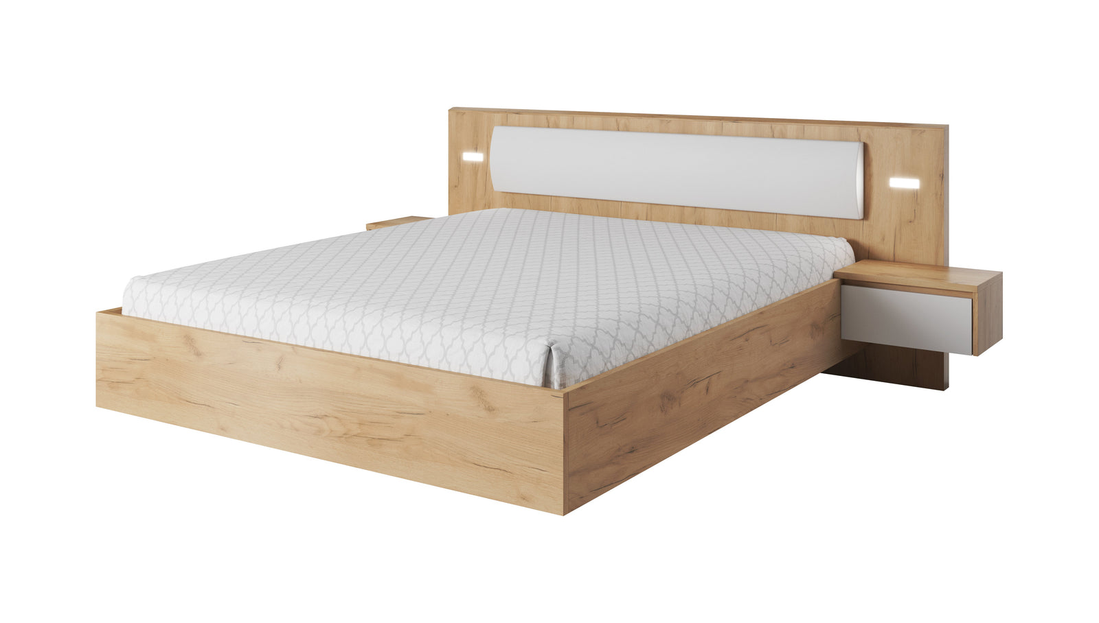 Bed with Bedside XELO White Matt / Oak Golden