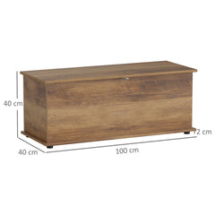 HOMCOM Storage Chest, Large 113L Blanket Box, Shoe Bench with Safety Hinged Lid, Storage Trunk, Bed End Bench for Bedroom, Hallway, Living room, Playroom, 100 x 40 x 40cm, Brown Wood Grain