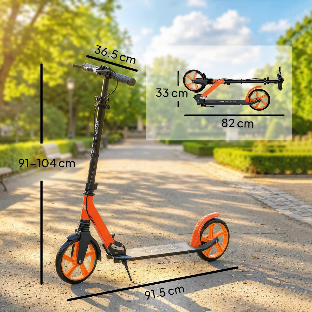 HOMCOM One-click Folding Kick Scooter for 14+ w/ Adjustable Handlebar, Push Scooter with Kickstand, Dual Brake System, Red