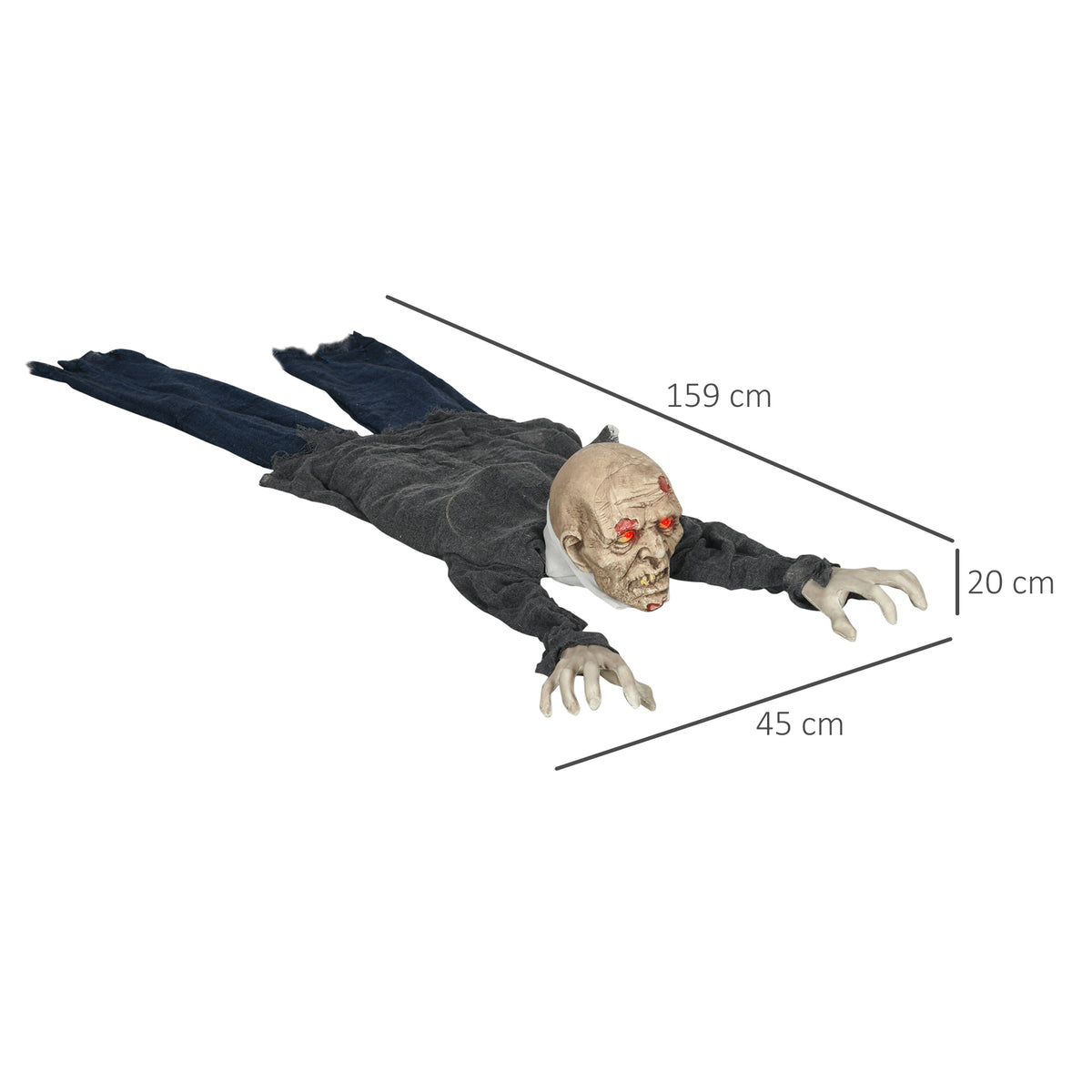 HOMCOM 5.2ft Life Size Outdoor Halloween Decoration Crawling Zombie, Animated Prop Decor with Sound and Motion Activated, Light Up Eyes, Howling Sound, Posable Arms