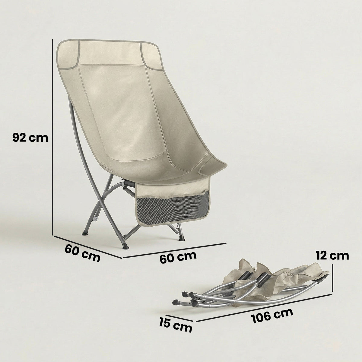 Outsunny Camping Chair for Adults Heavy Duty Folding Camp Chair with Side Pocket and Carry Bag Khaki