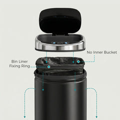 HOMCOM 42L Automatic Motion Sensor Rubbish Bin with Fingerprint Resistant, Stainless Steel, Black