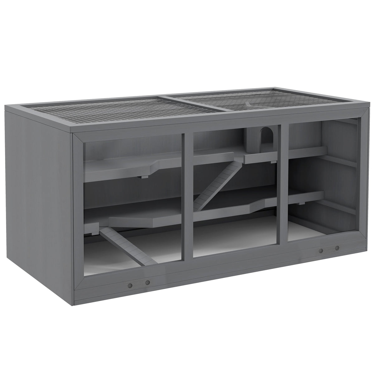 PawHut Wooden Hamster Cage, Small Animals Hutch with Tray, Openable Top, Exercise Play House Pen, 115L x 57W x 55Hcm, Grey