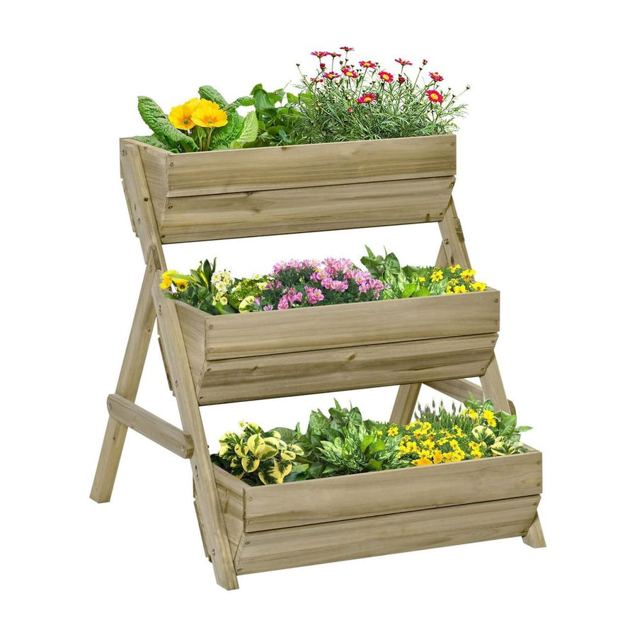Outsunny 3 Tier Raised Garden Bed Wooden Elevated Planter Box Kit, 66L for Flower, Vegetable, Herb, 65x75x78cm, Green