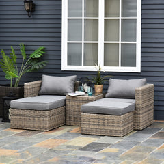 Outsunny 5 Piece Rattan Garden Furniture Set w/ 10cm Thick Cushions, Aluminium Frame Wicker Outdoor Balcony Sofa Set with