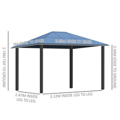 Outsunny 3 x 3.6m Hardtop Gazebo Canopy with Polycarbonate Roof Garden Pavilion with Removable Curtains and Steel Frame, Brown