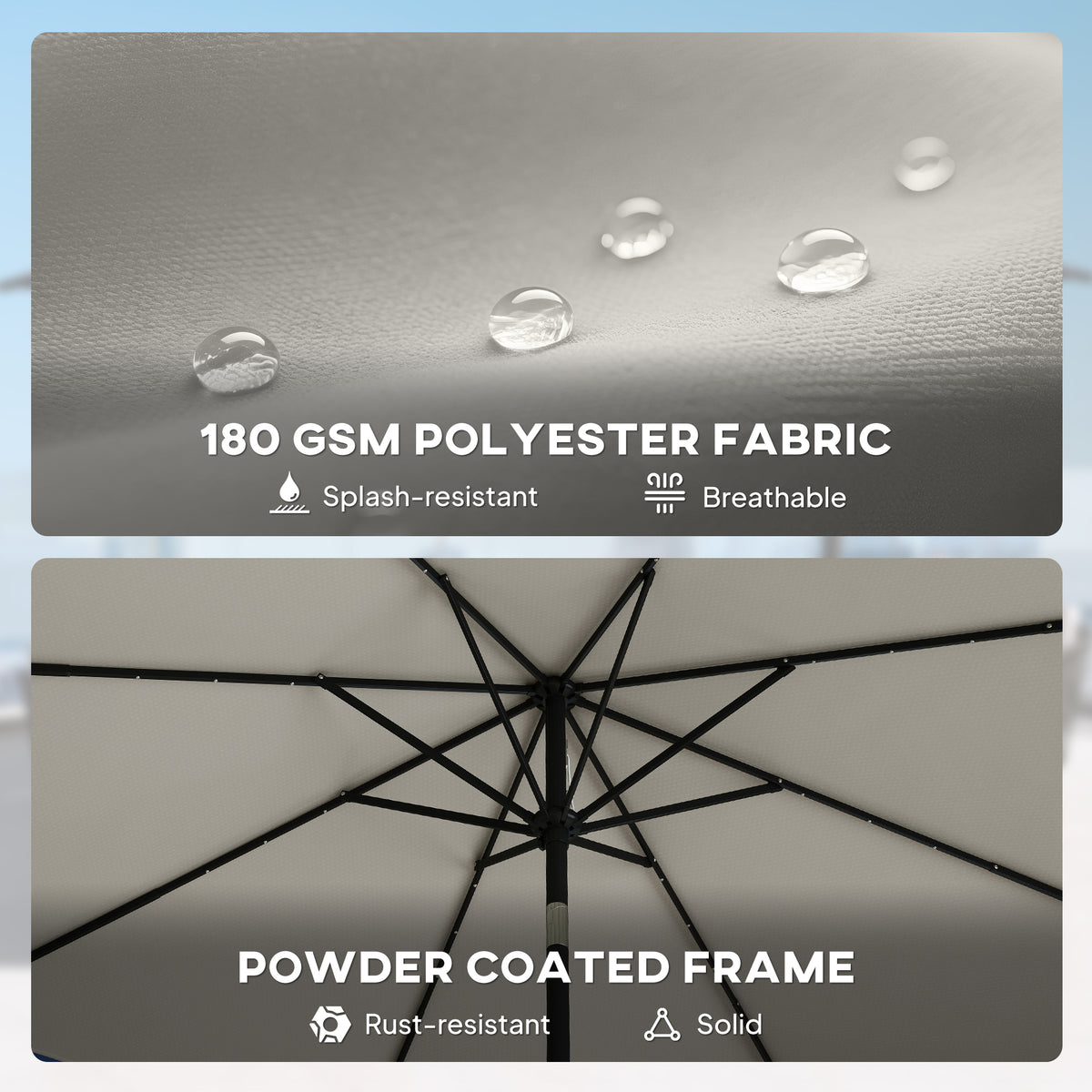 Outsunny 2.6 m Garden Parasol Umbrella with LED Solar Light, Parasol Cover, Outdoor Market Patio Umbrella, Light Grey