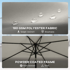 Outsunny 2.6 m Garden Parasol Umbrella with LED Solar Light, Parasol Cover, Outdoor Market Patio Umbrella, Light Grey
