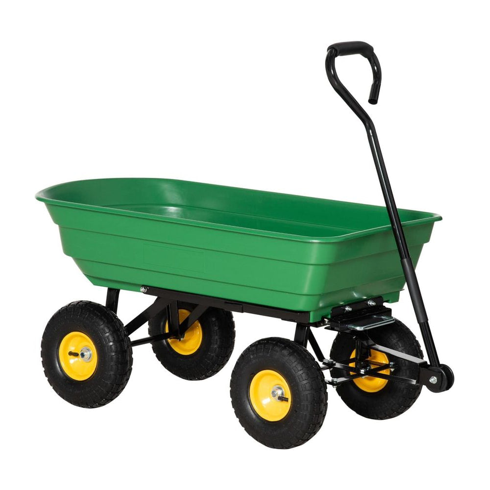 Outsunny 75 Litre Large Garden Cart, Tipping Wheelbarrows Heavy Duty Garden Dump Trolley 200kg Capacity for Festivals, Tools