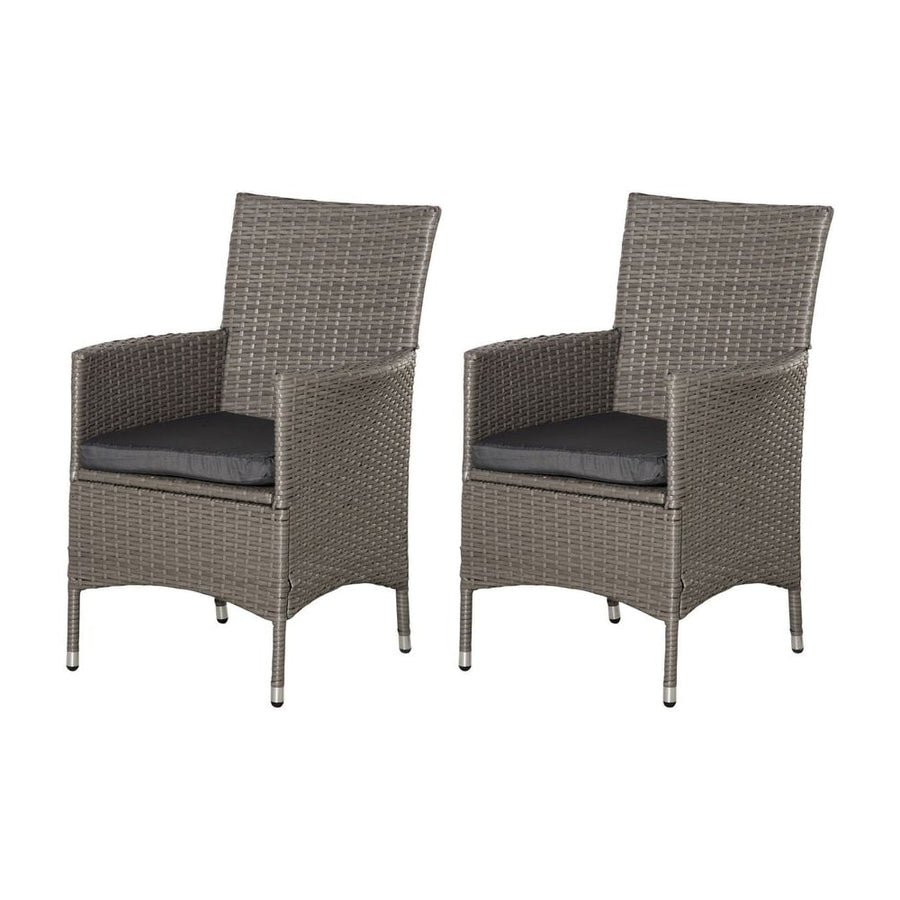 Outsunny 2 Pieces Outdoor PE Rattan Dining Chairs Set with Cushion, Garden Armchair with Armrests, High Backrest, Metal Frame