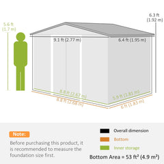 Outsunny Metal Bike Shed, Mobility Scooter Shed House with Foundation Kit, Ventilation, Doors, 9 x 6FT, Silver