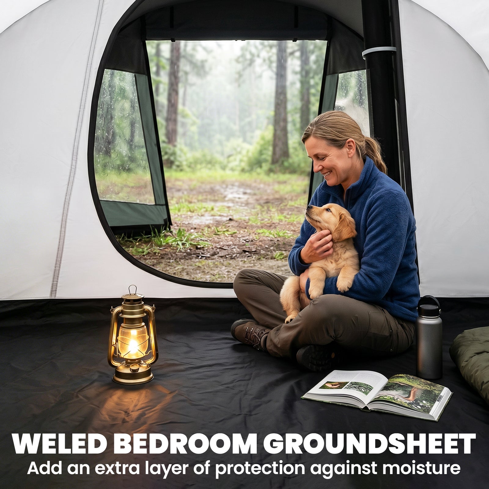 Outsunny Two Room Tunnel Tent Camping Tent for 3 Man with Windows, Covers, Carry Bag, for Fishing, Hiking, Sports, Green