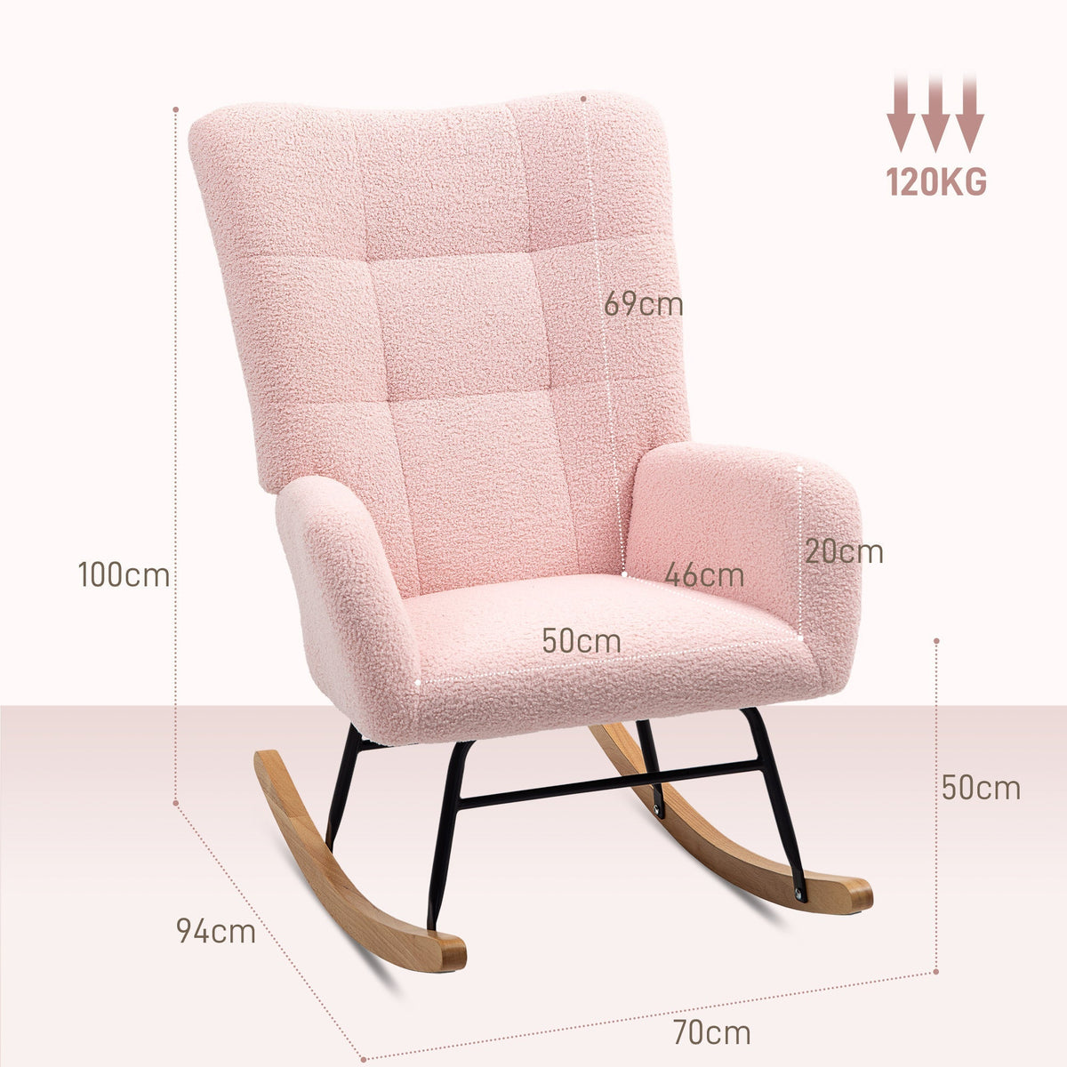 HOMCOM Teddy Fleece Rocking Chair - Pink
