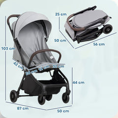 AIYAPLAY Foldable Baby Stroller with Adjustable Seat, 5-Point Harness, Canopy, Basket, 6.3kg Lightweight & Compact, Light Grey