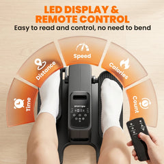 Close up of the under desk elliptical showing the LED display and remote control