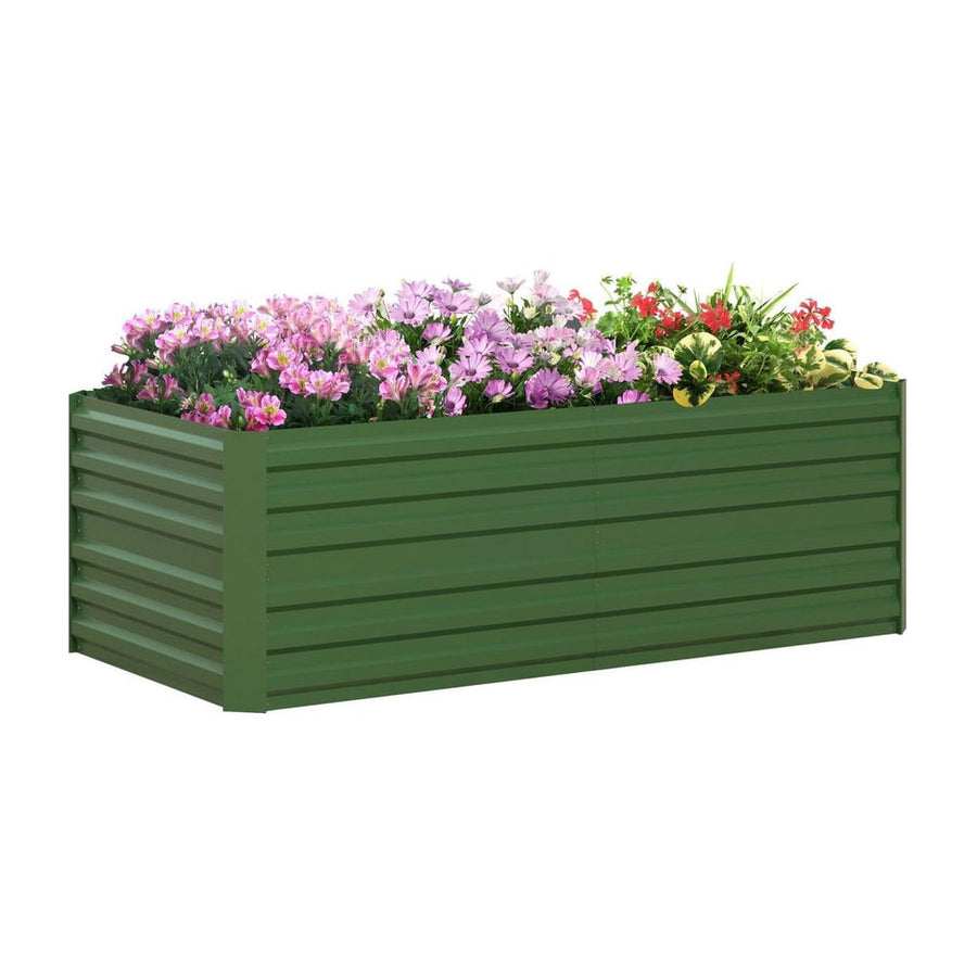 Outsunny Raised Beds for Garden, Galvanised Steel Outdoor Planters with Multi-reinforced Rods, 180 x 90 x 59 cm, Green